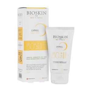 کرم ضد آفتاب +SPF50 بی رنگ مناسب پوست چرب بایو اسکین 40 میلی لیتر